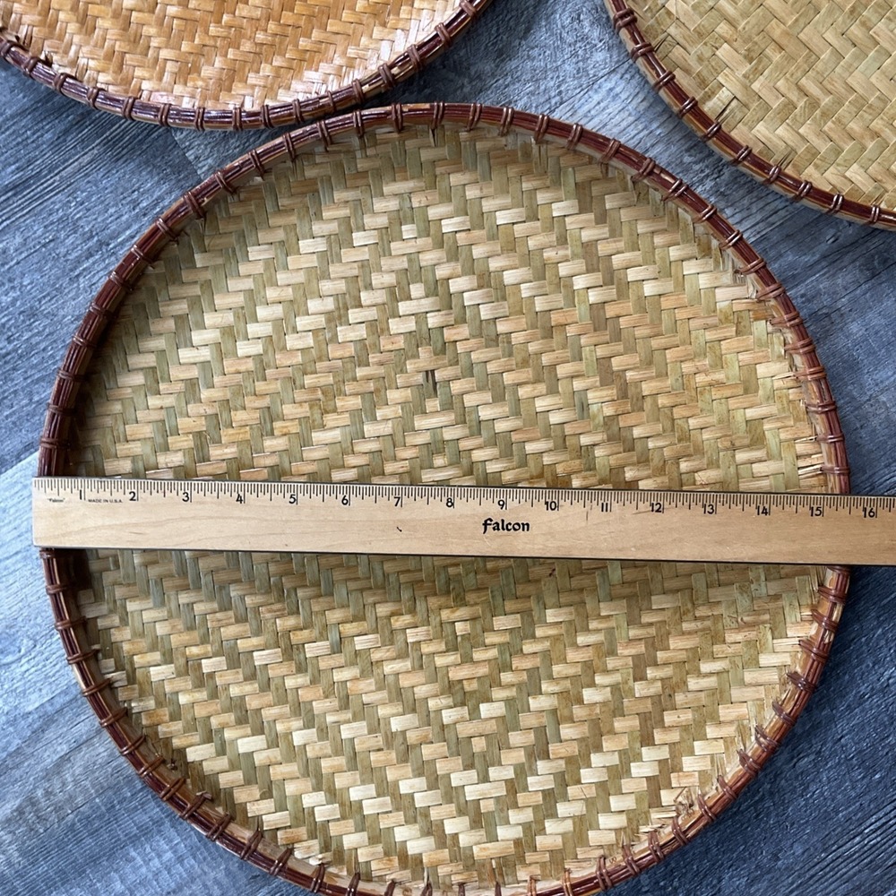 Rattan 5 Piece nesting Asian Food Rice Tray plates Traditional Wicker Serving - Picture 10 of 16